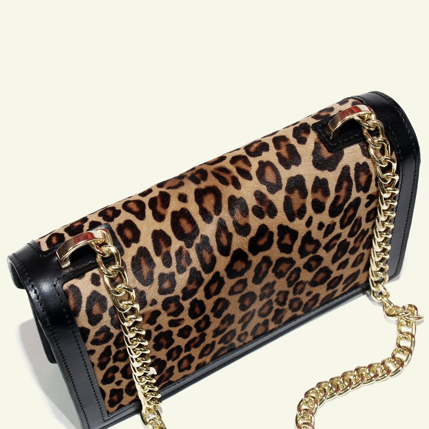 Brenda Bag in Leopard Ponyskin & Black Calfskin