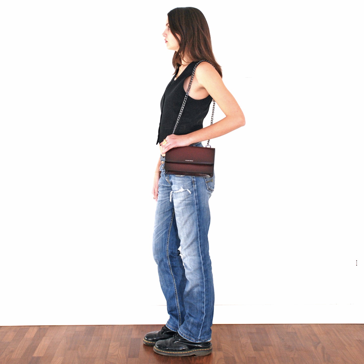 Borsa Brenda in pelle aerografata "Shiny Burgundy #45082c"