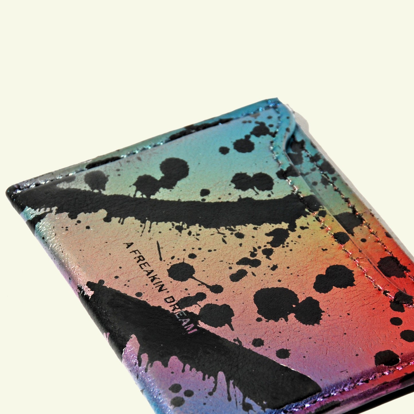 Card holder in airbrushed calfskin "Dripping Rainbow"