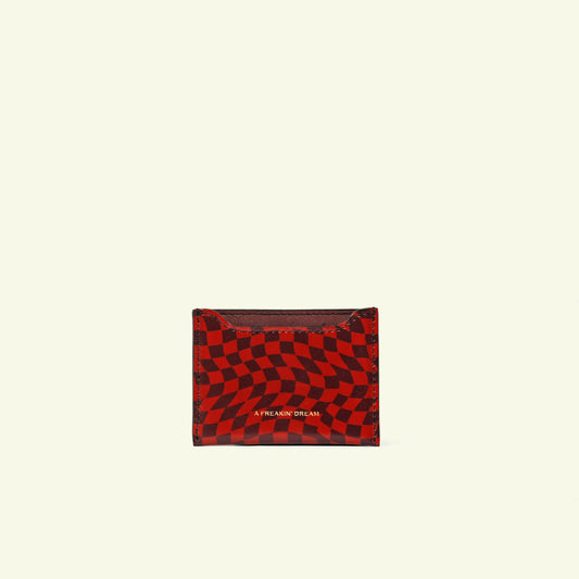 Card holder in airbrushed calfskin "Red Symphony Damier"