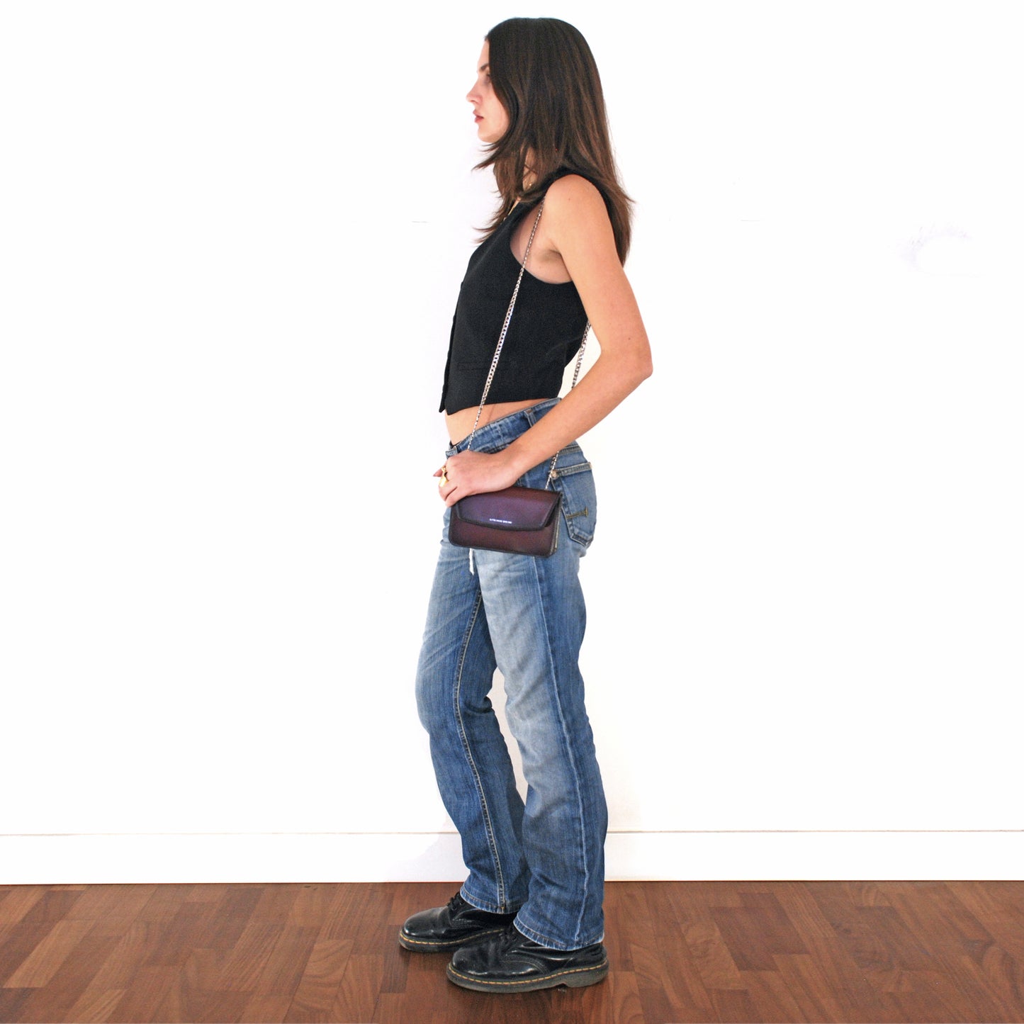 Borsa Gia in pelle aerografata "Shiny Burgundy #45082c"