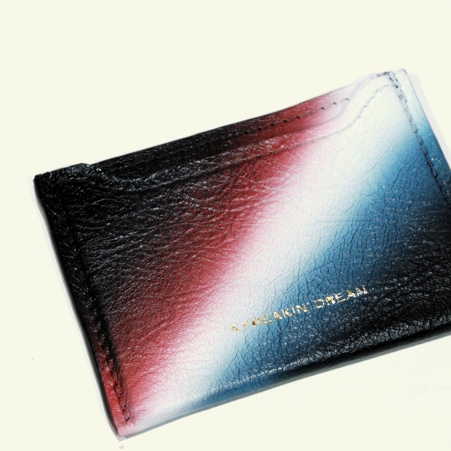 Card holder in airbrushed calfskin "Tricolor Arrows"