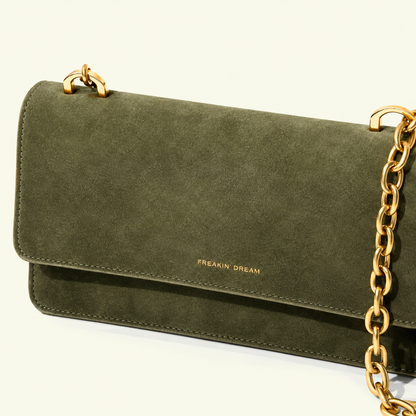 Brenda Sage suede bag – front detail