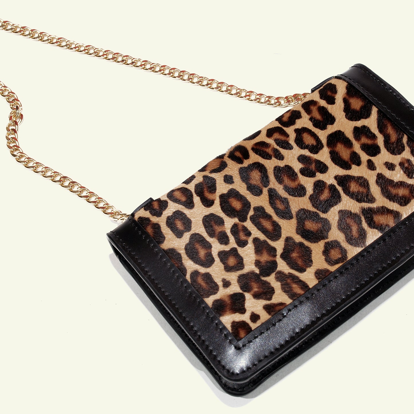 Borsa Gia in Cavallino Leopardato con Frame in Vitello Nero