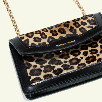Borsa Gia in Cavallino Leopardato con Frame in Vitello Nero