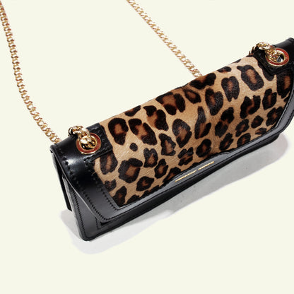 Borsa Gia in Cavallino Leopardato con Frame in Vitello Nero