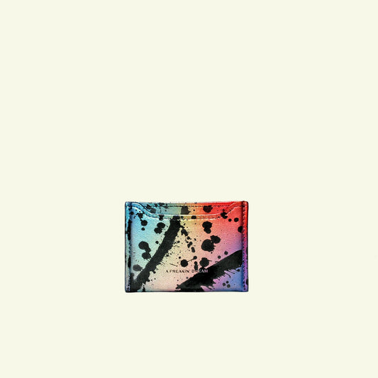 Card holder in airbrushed calfskin "Dripping Rainbow"