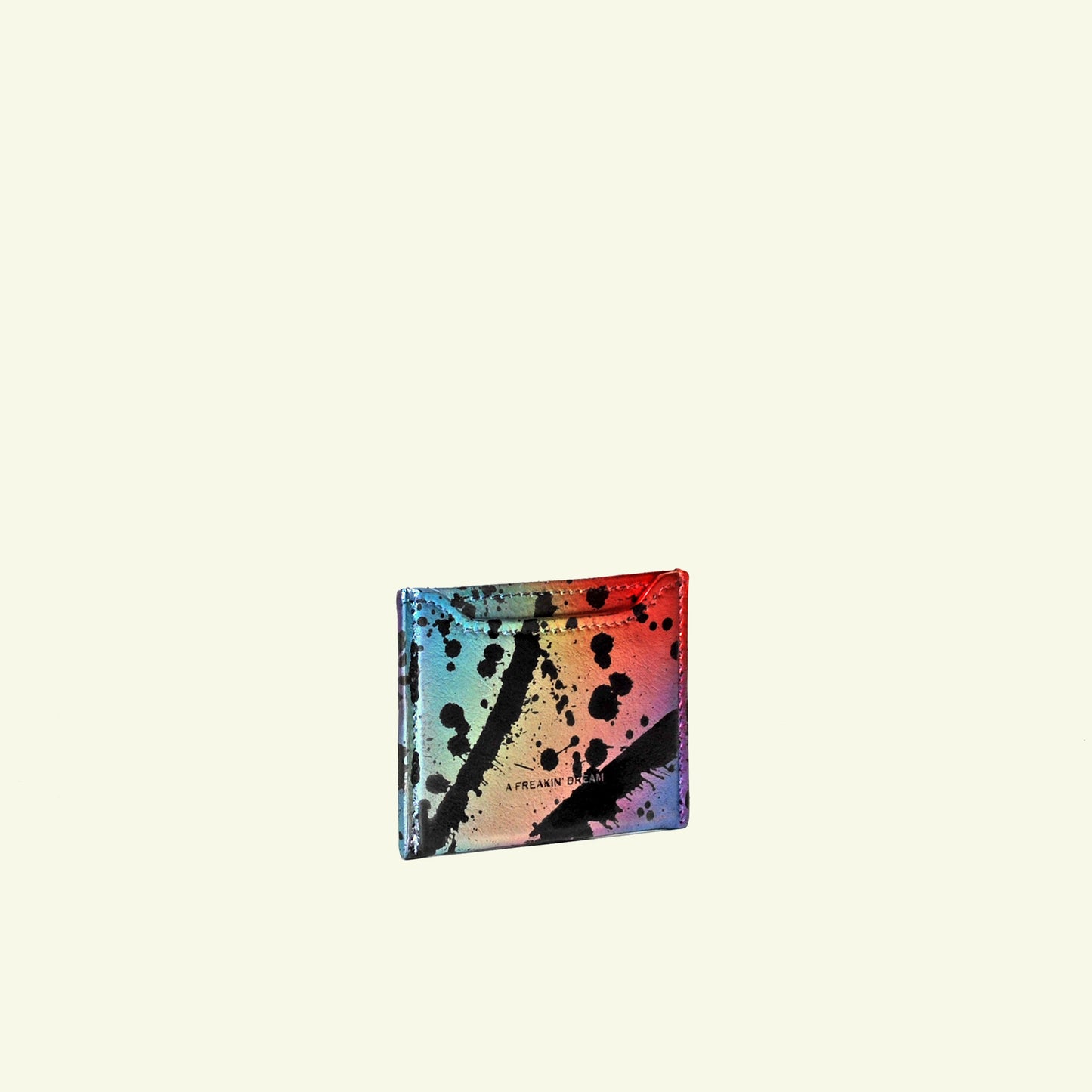 Card holder in airbrushed calfskin "Dripping Rainbow"
