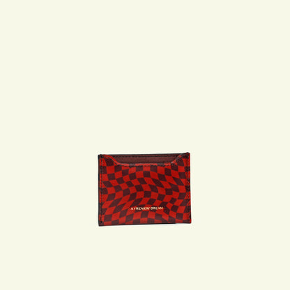 Card holder in airbrushed calfskin "Red Symphony Damier"