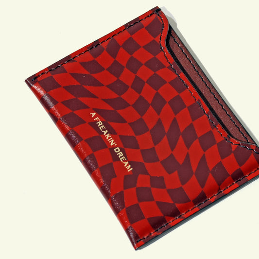 Card holder in airbrushed calfskin "Red Symphony Damier"