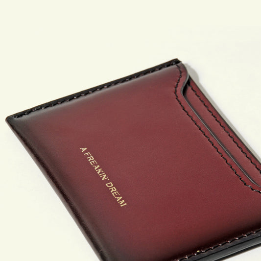 Card holder in airbrushed calfskin "Shiny Burgundy #45082c"