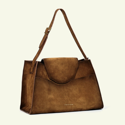 Large Pascale bag in airbrushed suede "Burnt wheat"