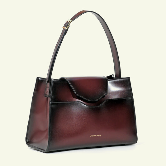 Large Pascale Bag in airbrushed leather "Shiny Burgundy #45082c"