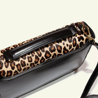 Borsa Tori a Spalla in Cavallino Leopardato e Vitello Nero