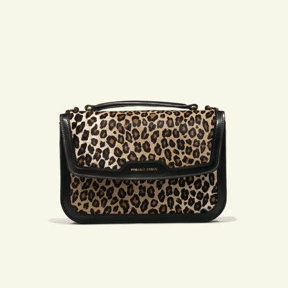 Borsa Tori a Spalla in Cavallino Leopardato e Vitello Nero
