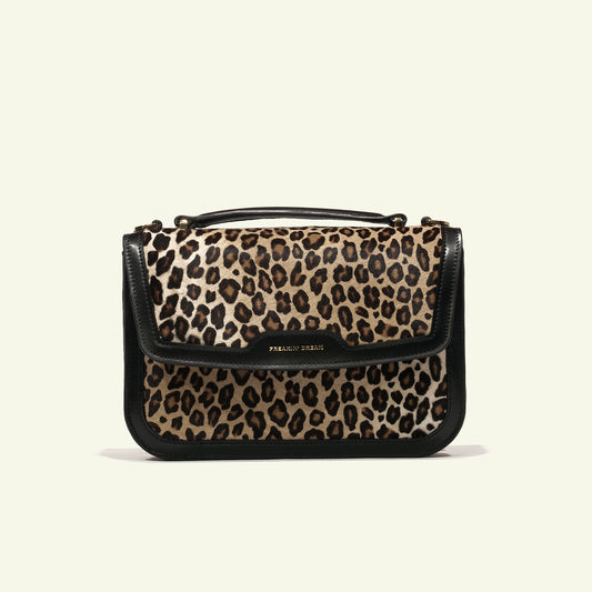 Borsa Tori a Spalla in Cavallino Leopardato e Vitello Nero
