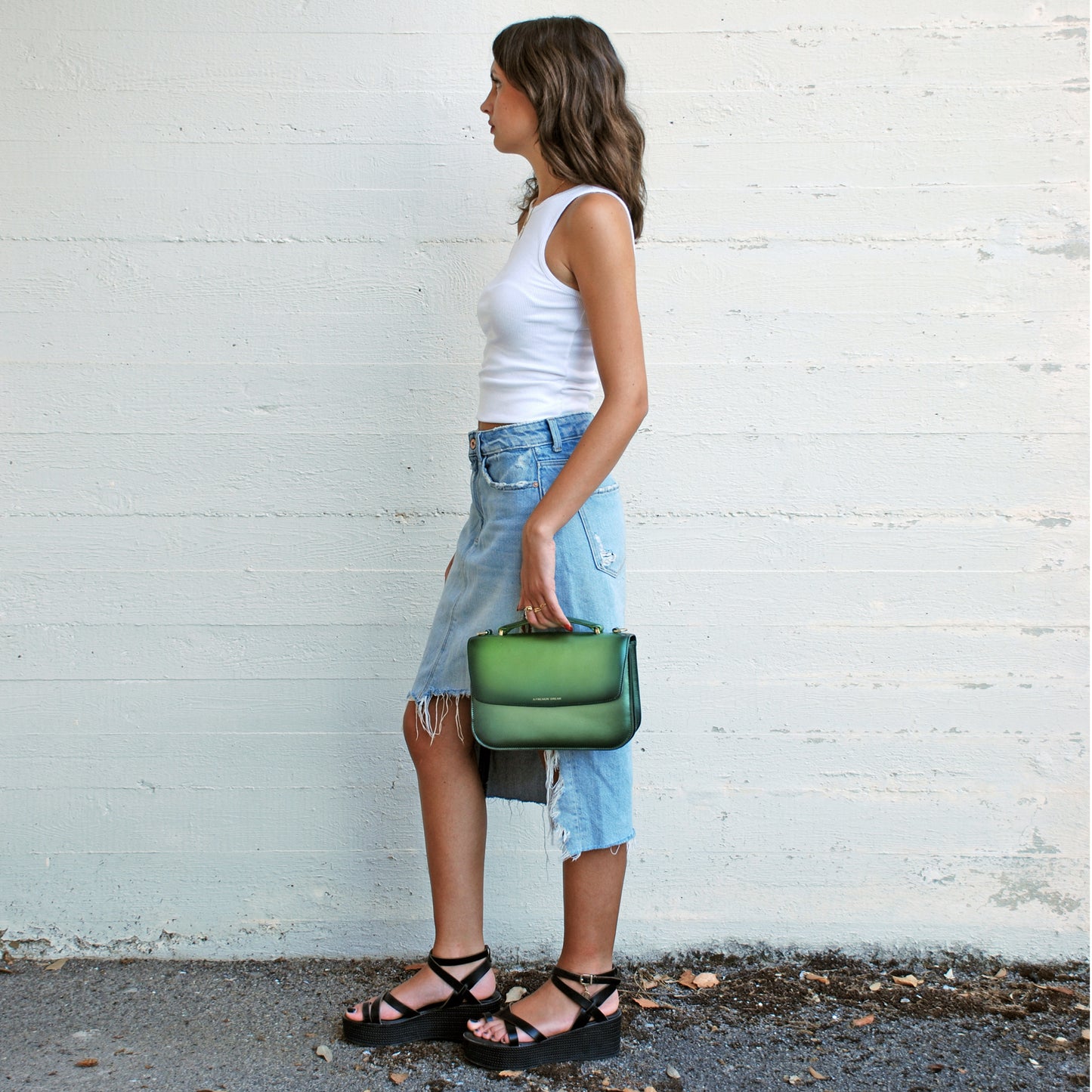 Tori bag in airbrushed leather "Heavy Green Metal"